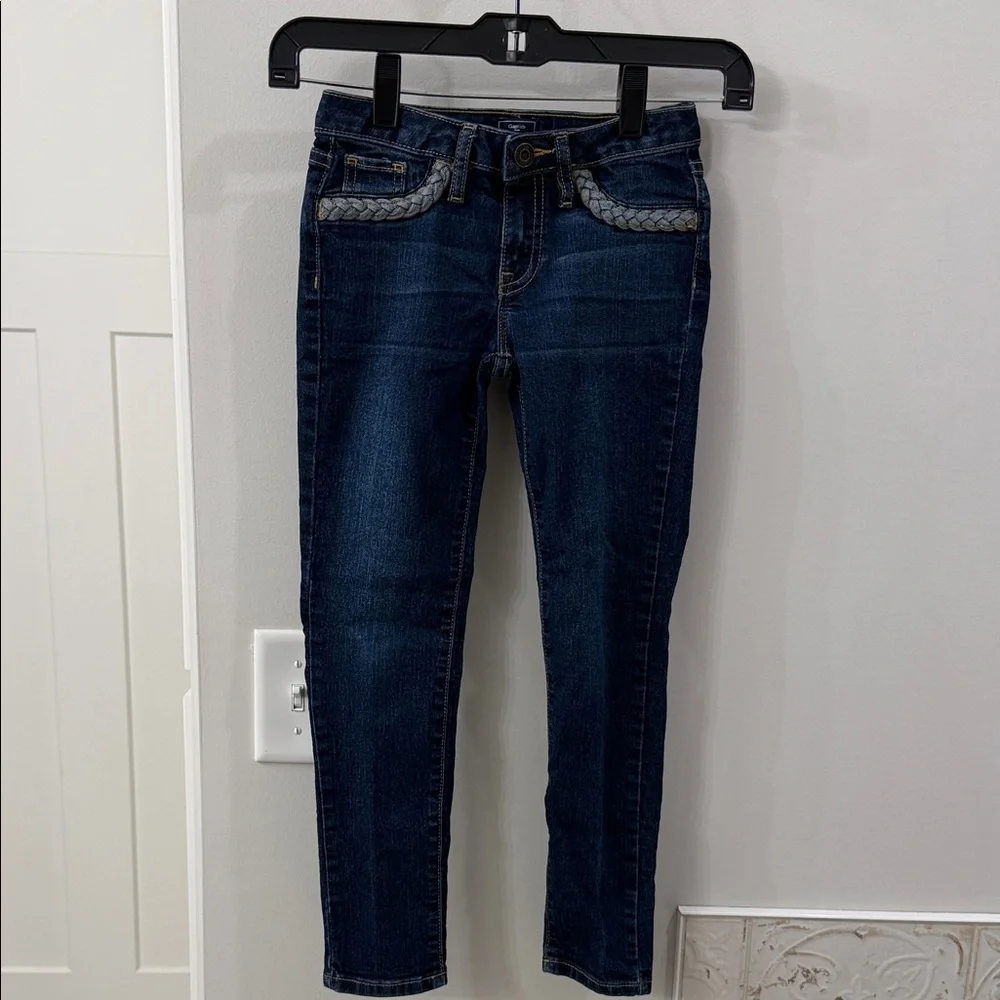 GAP Kids Dark Blue Super Skinny Fit Jeans with Braided Detail Size 7
